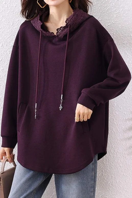 satin women's topsLace hooded sweatshirt