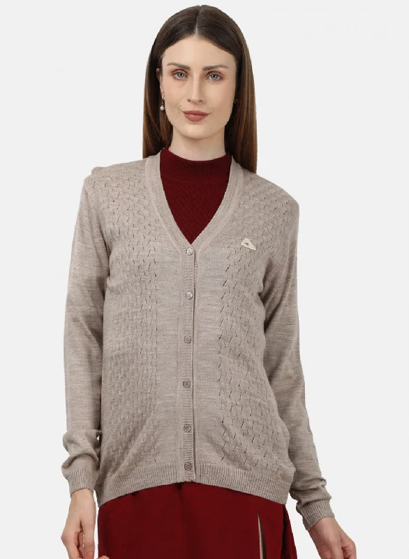 Pullover SweatersWomen Beige Self Design Cardigan