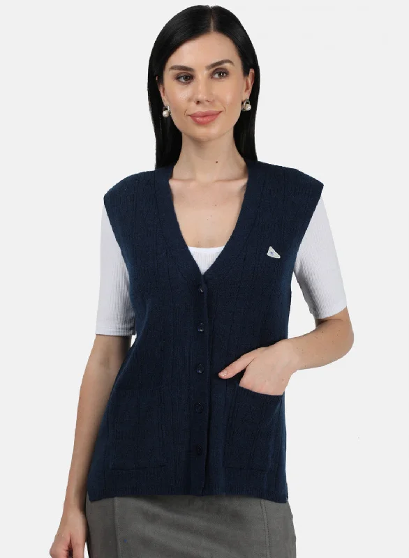 Women's SweatersWomen Navy Blue Self Design Cardigan