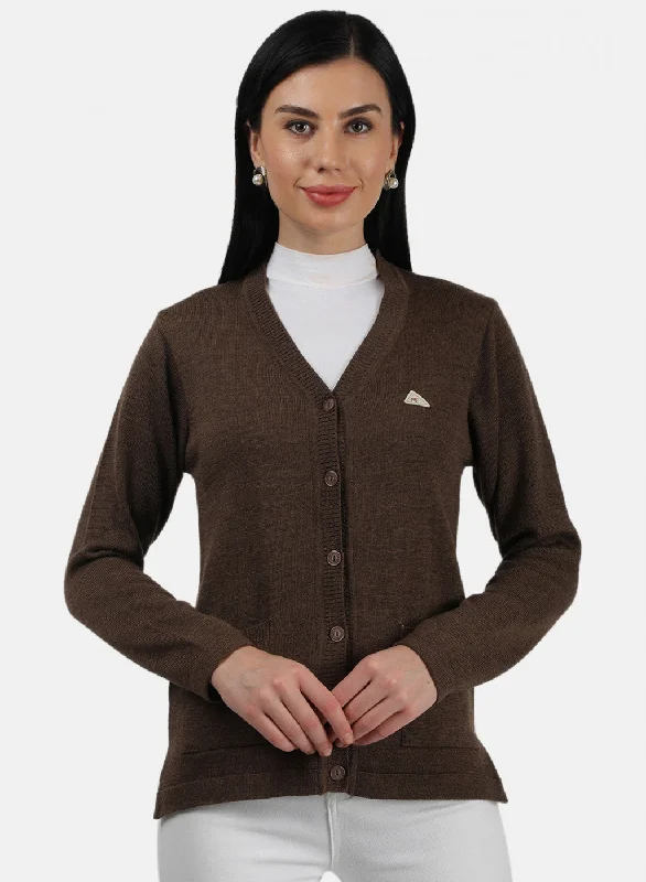 Custom SweatersWomen Brown Solid Cardigan