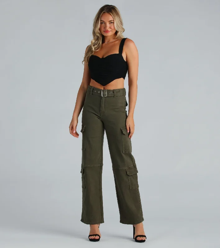 women's denim jeans for a flattering silhouettePlaying For Keeps Cargo Straight Leg Denim Jeans