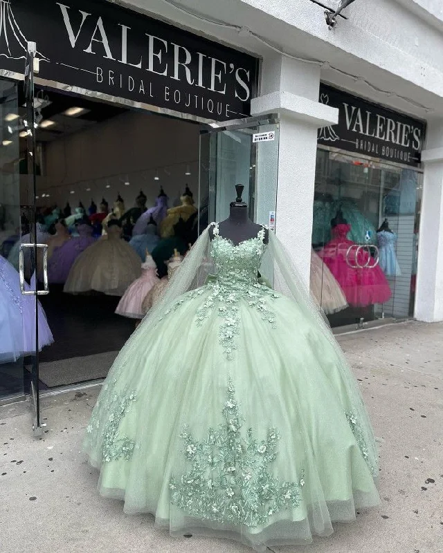 women's checkered dressesSage Green Ball Gown with Appliques,Sweet 16 Dress,Quinceanera Dress Y2319