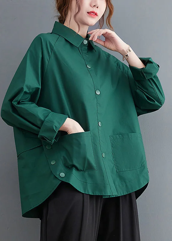 affordable women's topsOriginal Design Green Oversized Patchwork Cotton Shirt Fall