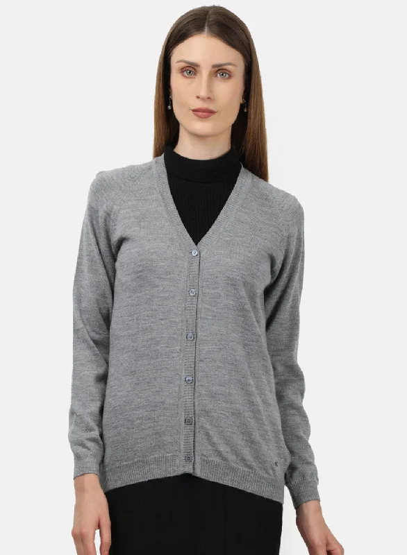 Plus-Size SweatersWomen Grey Solid Cardigan