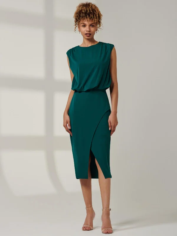 Asymmetric DressKira Tiered Draped Bodycon Dress, Green