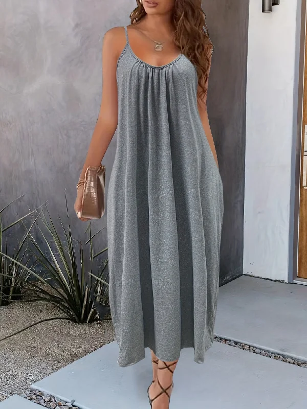 women's wrap dressesIKEARLAX Charming Solid Pocketed Spaghetti Strap Maxi Dress - Lightweight & Flowy Summer Cami Style - Adjustable Straps for Versatile Wear - Perfect Casual or Formal Womens Clothing