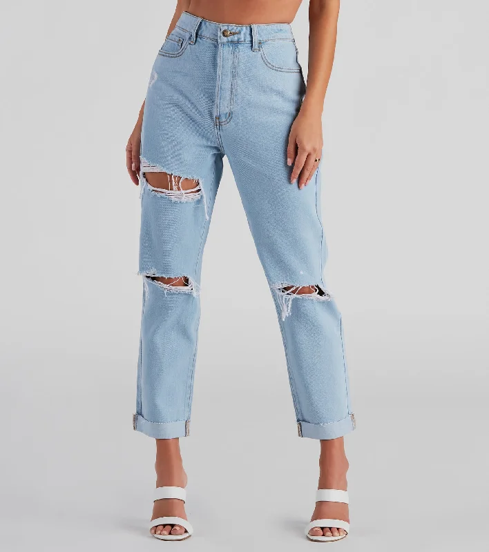 women's denim jeans with distressed hemsAmanda High Rise Boyfriend Jeans By Windsor Denim