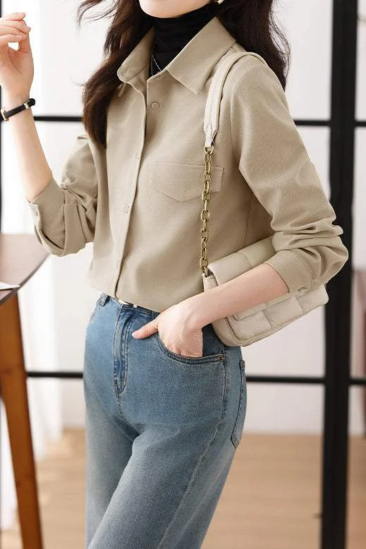 women's tops with sheer overlaysAll-match Korean-style long-sleeved shirt