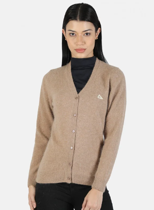 Fitted Cashmere SweatersWomen Brown Solid Cardigan