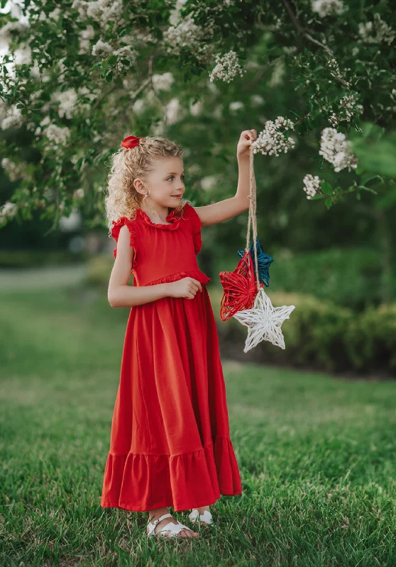 Casual Chic DressAbigail Ruffle Maxi Gown in Red