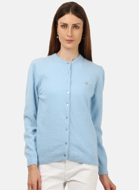 Cozy Embellished SweatersWomen Sky Blue Solid Cardigan