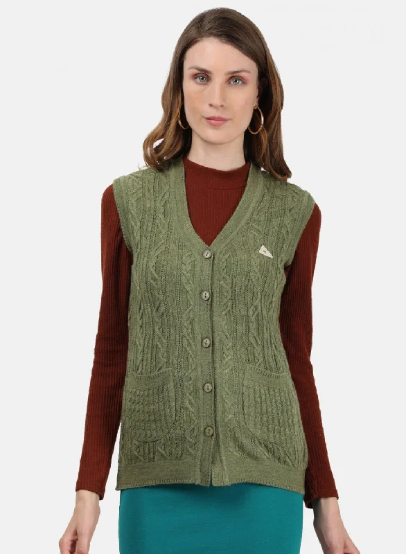 Turtle-Neck Wool SweatersWomen Olive Self Cardigan