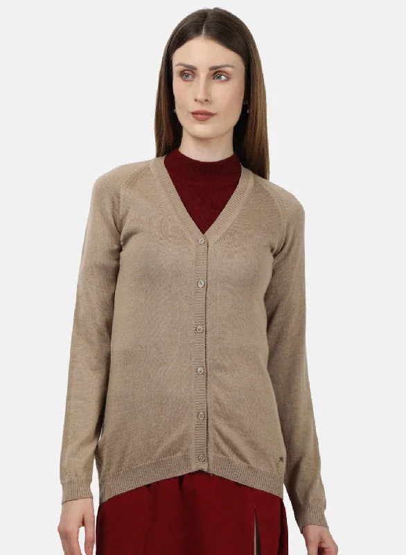 Patterned SweatersWomen Light Brown Solid Cardigan