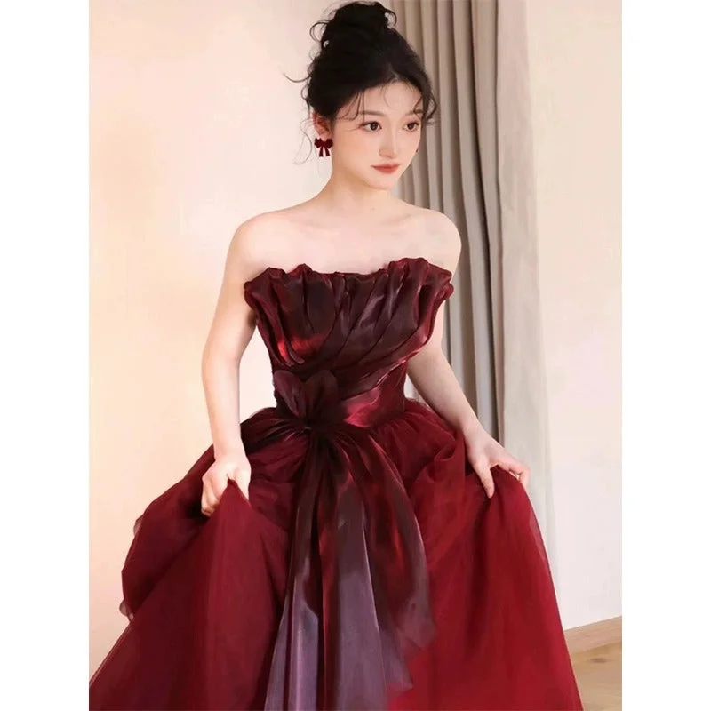 women's casual Friday dressesIKERRLAX Toast Dress  New Bridal Wine Red Light Luxury Minority Tube Top Engagement Dress High-Grade  Wedding Dress