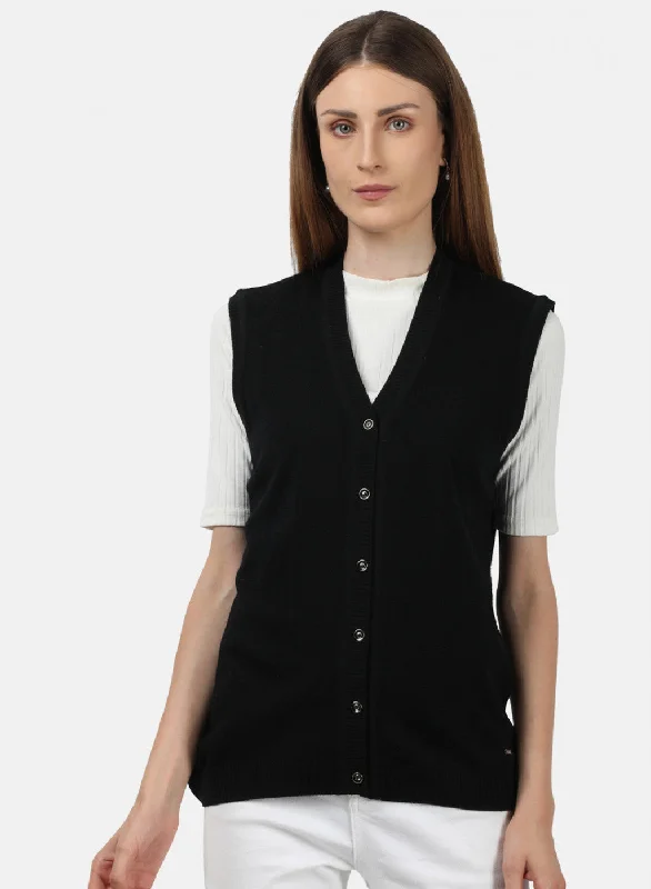 Retro Stylish Flannel SweatersWomen Black Solid Cardigan