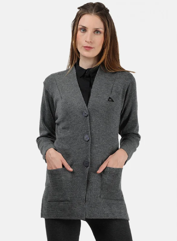 Quick-Dry Wool SweatersWomen Grey Solid Cardigan