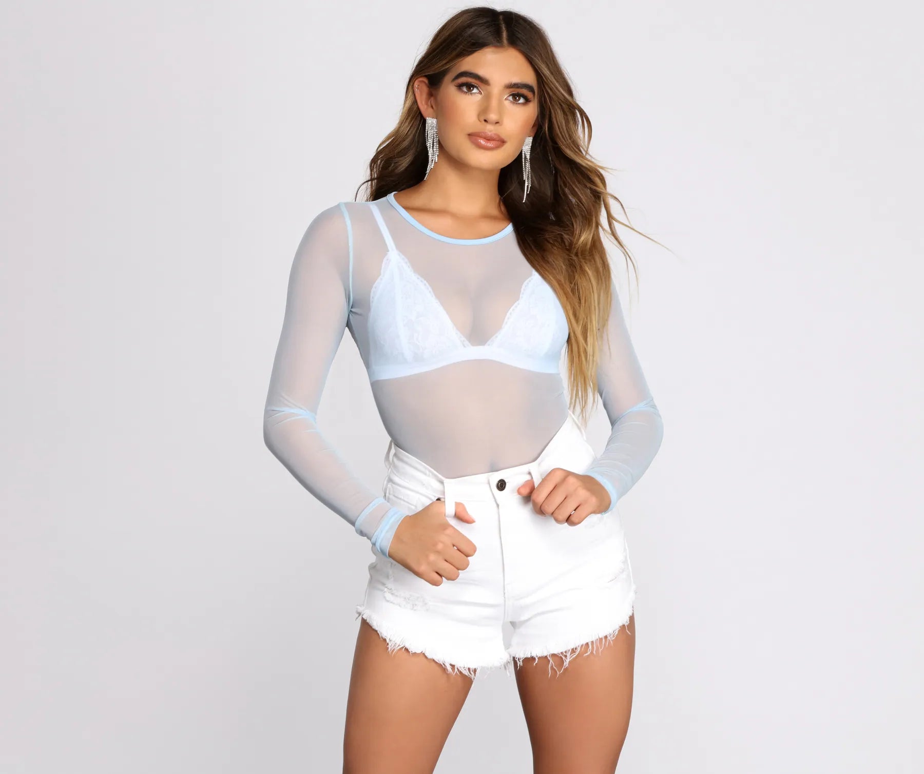 women's tops with cinched waistsMajor Moment In Mesh Bodysuit