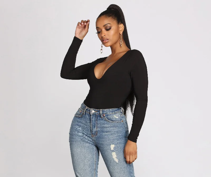 women's tops for those who want to add a touch of sophistication to their casual attireBasic V Neck Bodysuit