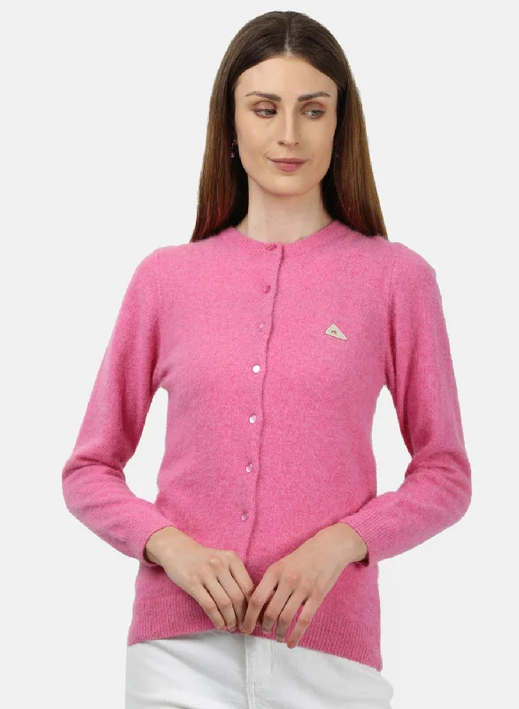 Affordable Women's SweatersWomen Pink Solid Cardigan