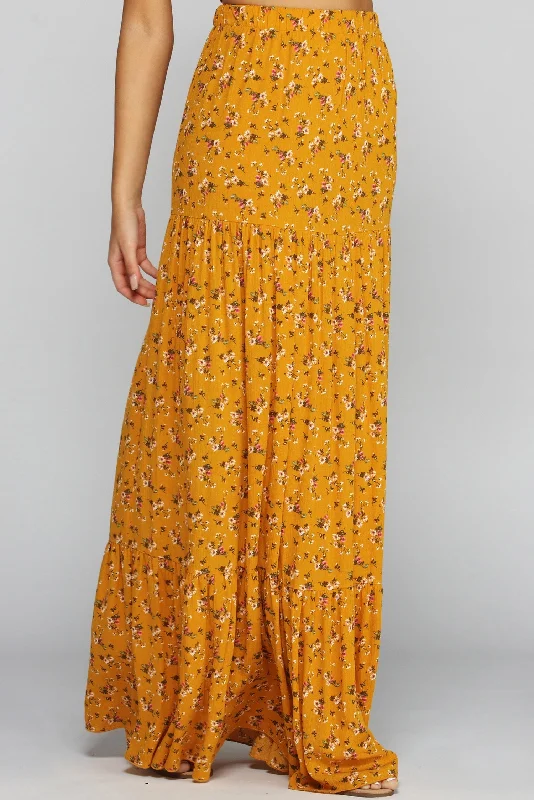 women's casual skirtsGolden Glow Floral Maxi Skirt