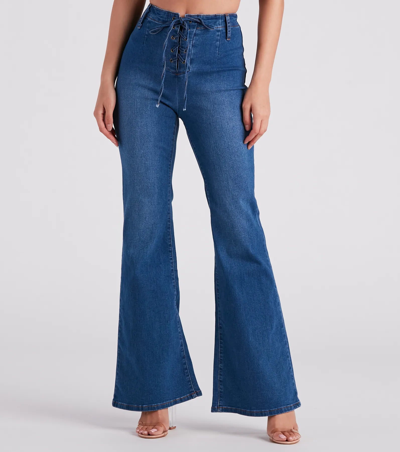 women's denim jeans for a bohemian lookBri High-Rise Lace-Up Flare Jeans By Windsor Denim