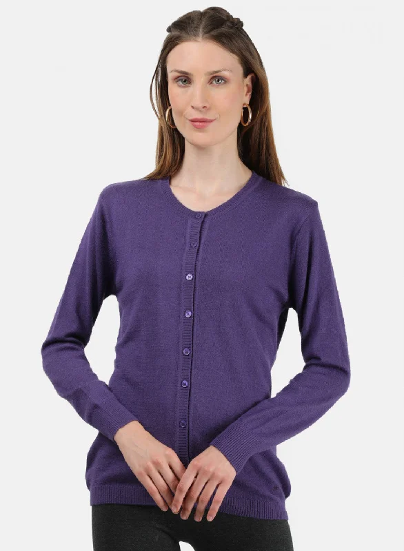 Custom Flannel-Lined SweatersWomen Purple Solid Cardigan