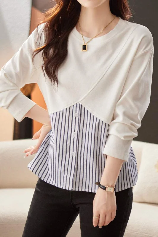 women's tops for those who seek both style and comfortCasual Striped Color Block Round Neck Sweatshirt