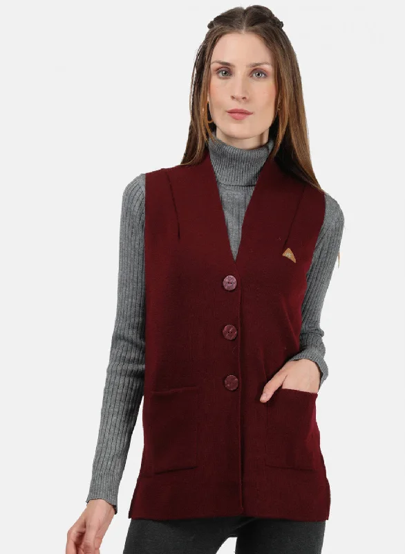 Affordable Women's SweatersWomen Maroon Solid Cardigan