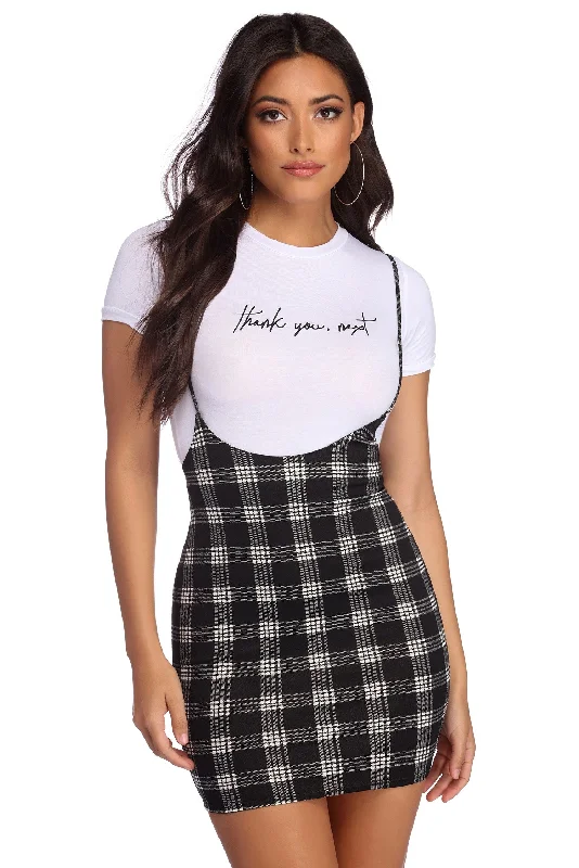 women's A-line skirtsPerfectly Plaid Suspender Skirt