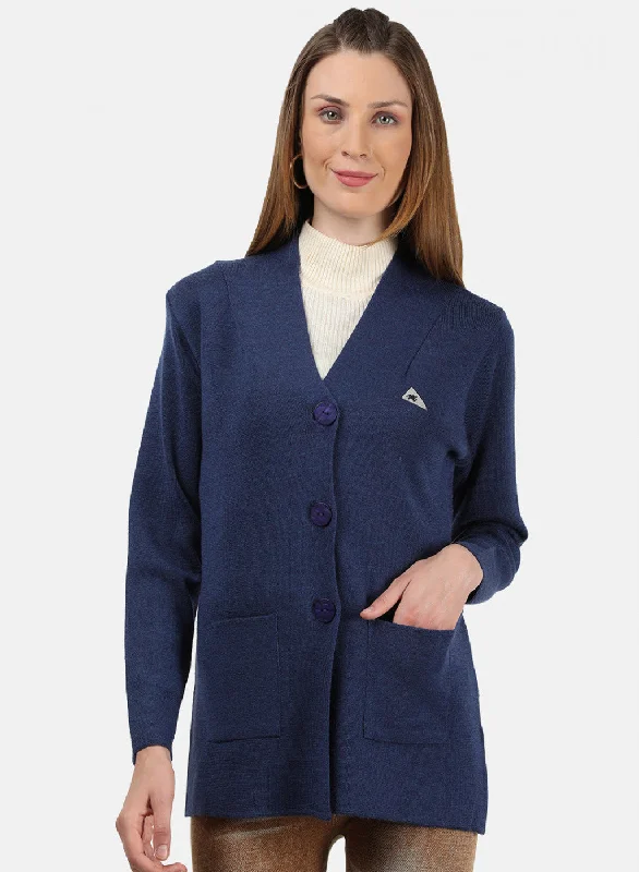 Stylish Flannel SweatersWomen Blue Solid Cardigan