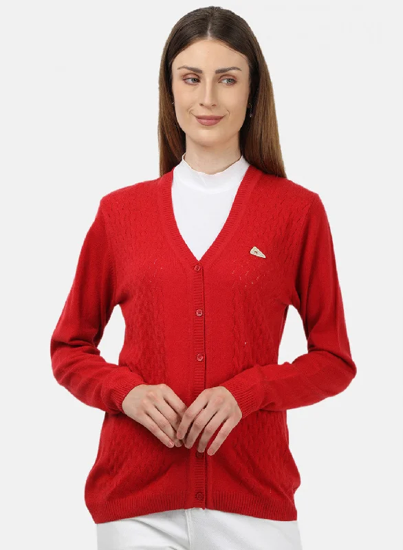 Quick-Dry SweatersWomen Red Self Design Cardigan