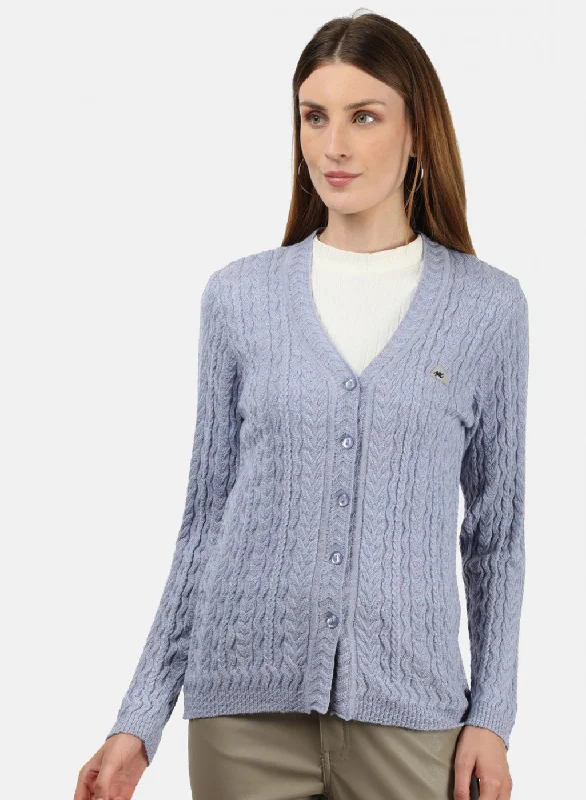 Soft Knitted SweatersWomen Sky Blue Self Cardigan