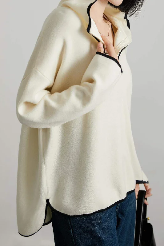 women's stylish topsMinimalist Hooded Knit Sweatshirt