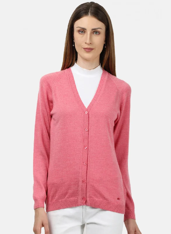 Men's SweatersWomen Pink Solid Cardigan