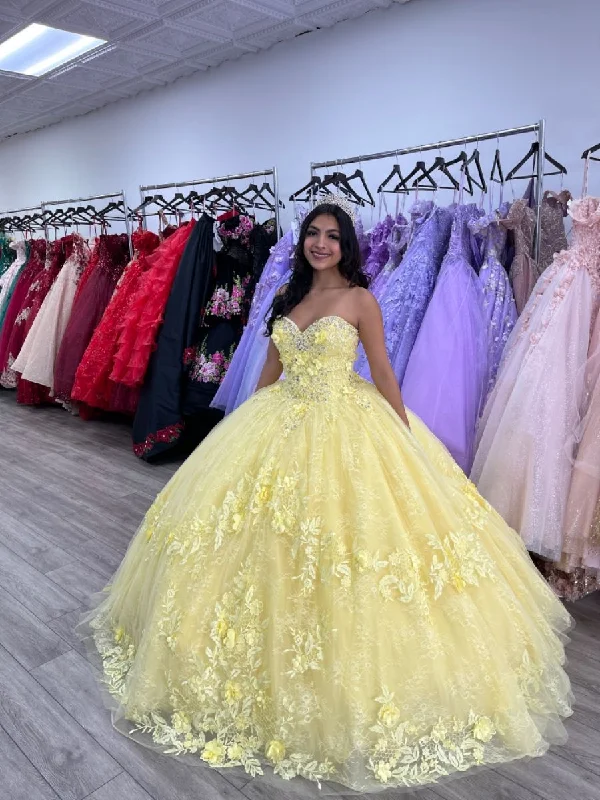 women's chiffon dressesCharming Yellow Ball Gown,Sweet 16 Dress,Lace Princess Dress Y2322