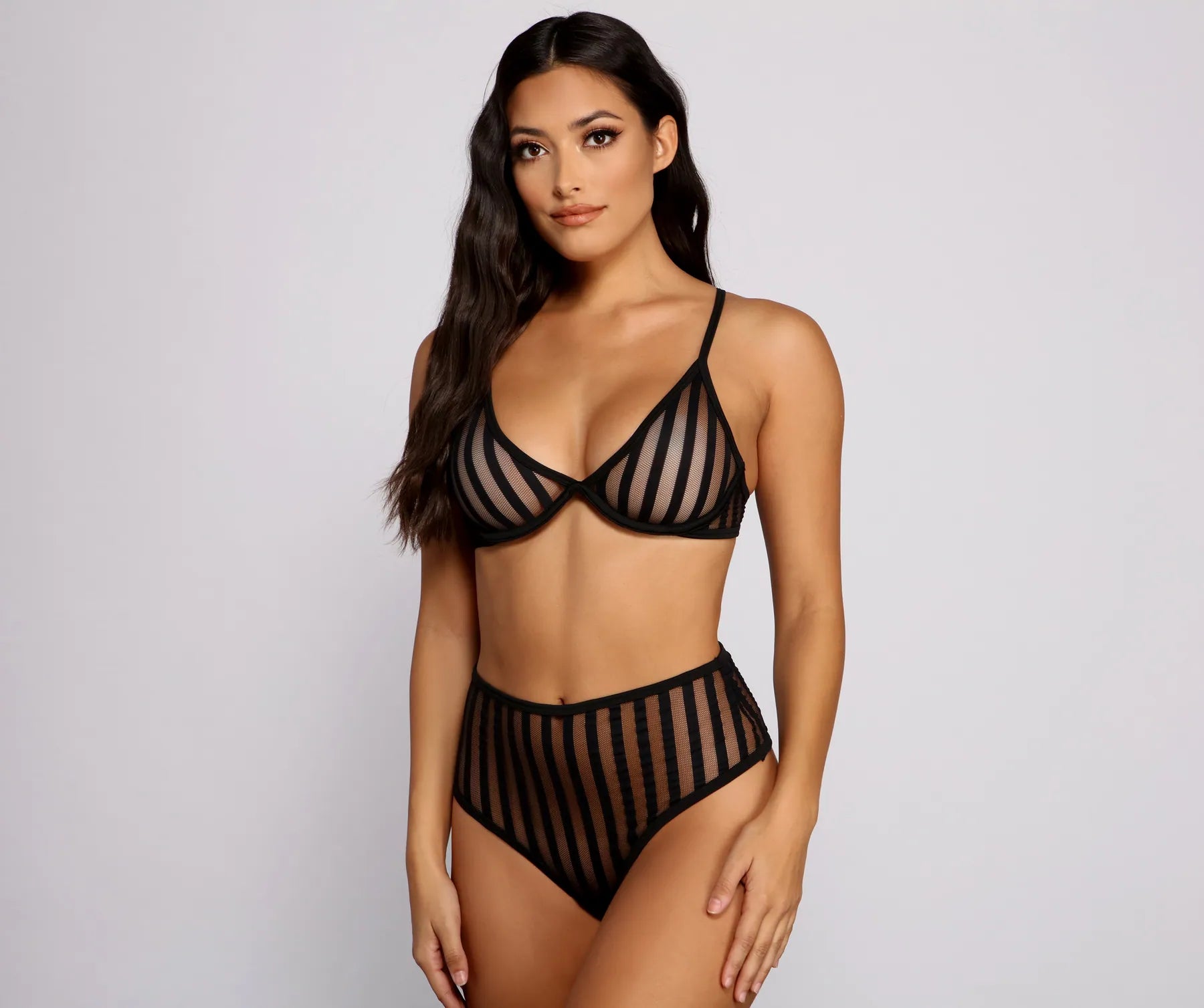 Daily Wear Seamless BrasStriped and Sultry Mesh Bra and Panty Set