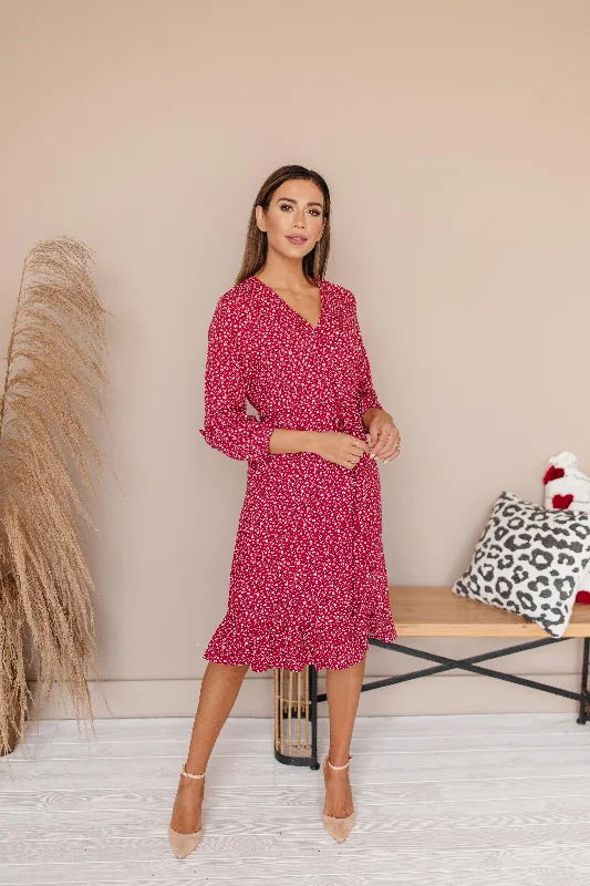 Sansa Red Floral Ruffle Wrap Dress - Maternity Friendly - Nursing Friendly - FINAL SALE