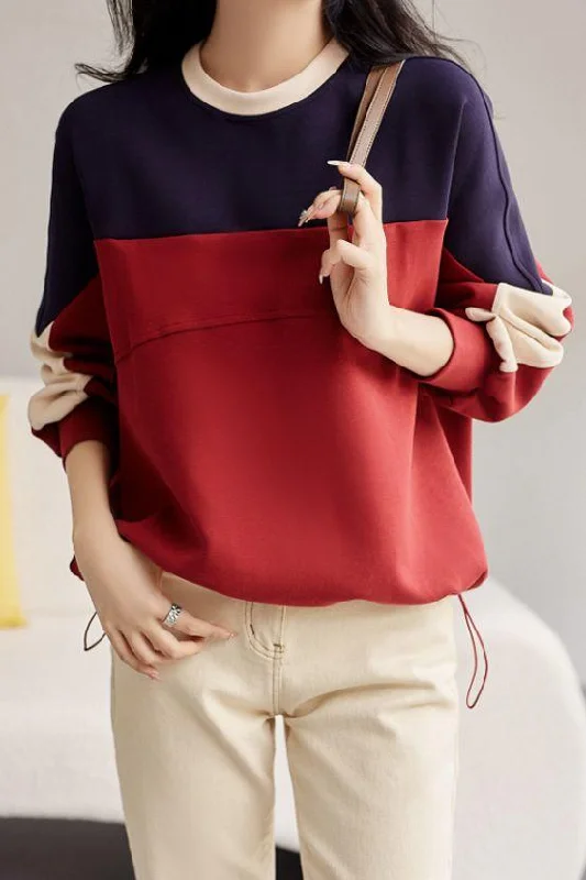 camisoles for womenRound-neck Long-sleeved Loose Patchwork Sweatshirt.