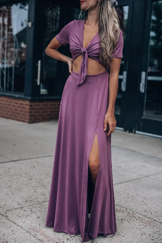 Flutter-Sleeve DressWanderer Maxi Dress (Dark Mauve) FINAL SALE