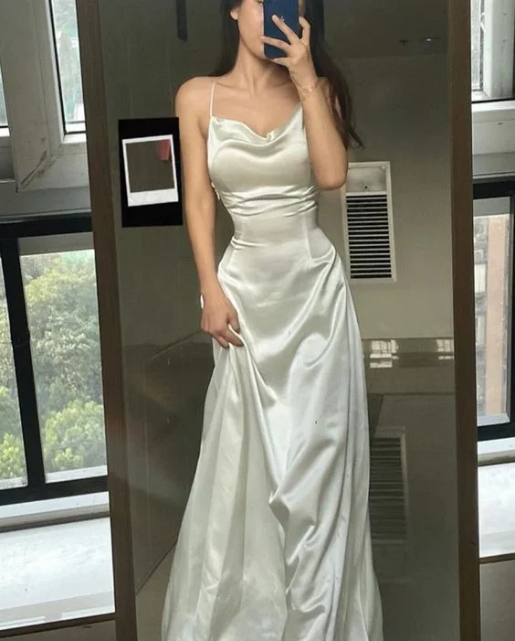 High-Neck DressGlamorous Mermaid Long Prom Dress,White Sleeveless Evening Dress Y1983