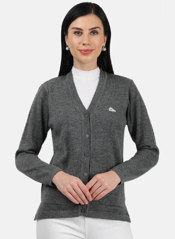 Fitted High-Quality Wool SweatersWomen Grey Solid Cardigan