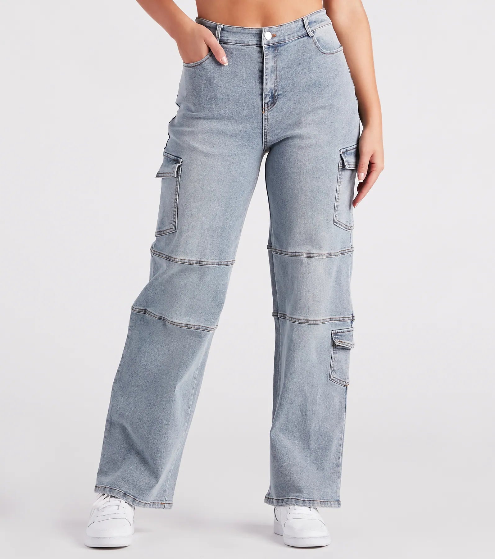 women's denim jeans for partiesStraight To It High-Rise Cargo Denim Jeans