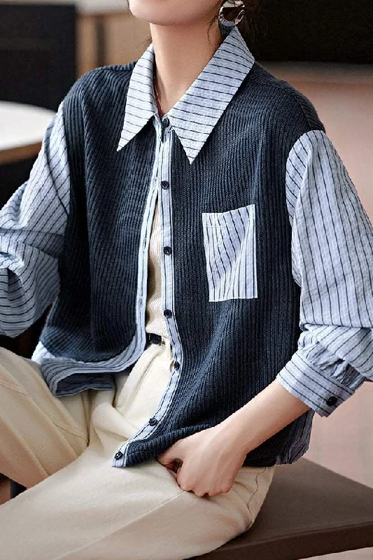 women's tops for everyday eleganceFashionable Casual Blue Striped Shirt