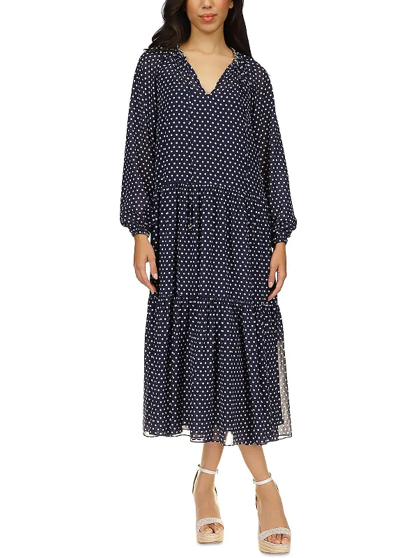 women's plus-size dressesMichael Kors Graphic Dot Tiered Midi Dress Blue Size S