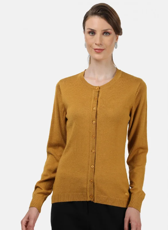 Comfortable Dressy SweatersWomen Yellow Solid Cardigan