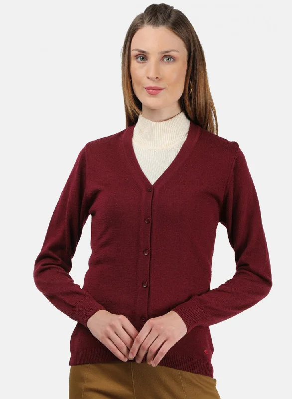 Fair Isle SweatersWomen Maroon Solid Cardigan