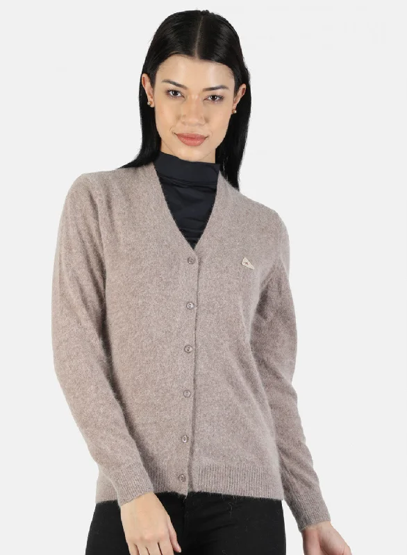 Retro Crewneck SweatersWomen Beige Solid Cardigan