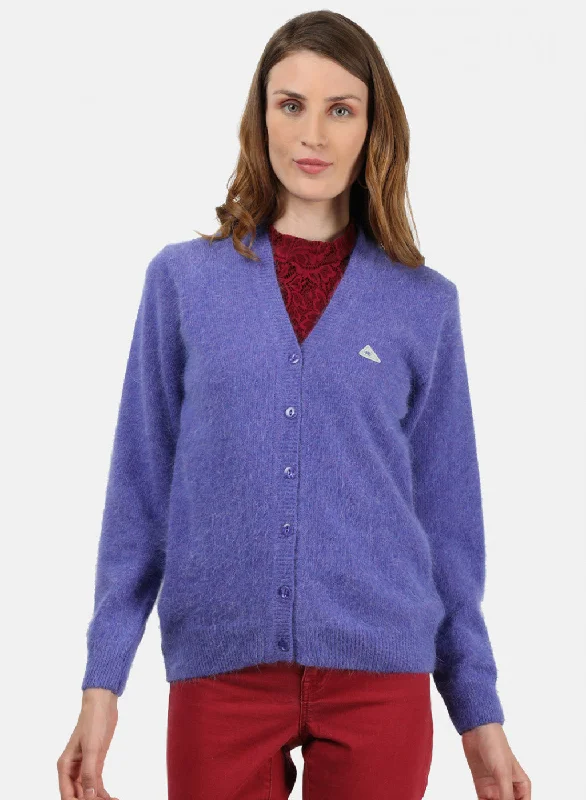 Retro Stylish Flannel SweatersWomen Purple Solid Cardigan