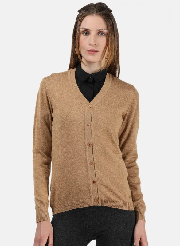 Thick Turtle-Neck Wool SweatersWomen Brown Solid Cardigan