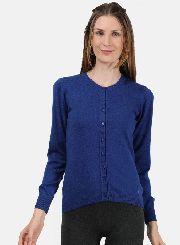 Fitted Oversized Cardigan SweatersWomen Royal Blue Solid Cardigan